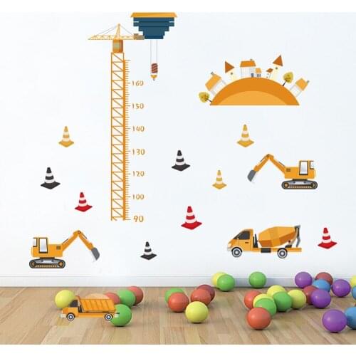 Engineering Vehicle Height Measurement Sticker for Kids room Nursery Bedroom Wall Decor Removable Wall Stickers for Home Decor