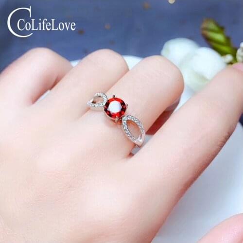 CoLife Jewelry 925 Silver Garnet Ring for Daily Wear 6mm Natural Garnet Silver Ring Sterling Silver Garnet Jewelry