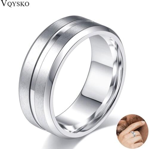 Fashion 8MM Mens Groove Beveled Edge Black Finger Ring Male Wedding Band Casual Jewelry Accessories Wholesale