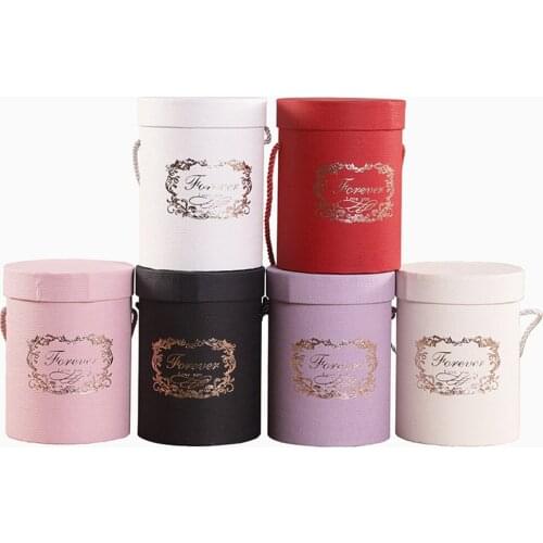 Round Flower Paper Boxes Creative Handheld Hug Bucket Rose Vases Storage Box with Lid for Wedding Home Party Decor Dropship