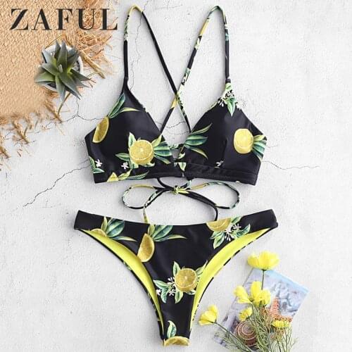 ZAFUL Orange Fanta Halter Bikini Set Women Triangle Back Lace Up Two Pieces Swimwear 2019 Girl Beach Bathing Suit Swimsuits