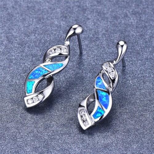 Cute Female Blue Fire Opal Earrings Boho Small Silver Color Infinity Stud Earrings Vintage Wedding Earrings For Women
