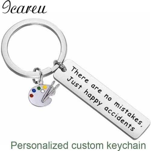 Trendy Oil Painting Board Costumized Keychain Personnalised Key Ring Women Stainless Steel Keyring Car Gifts Boyfriend