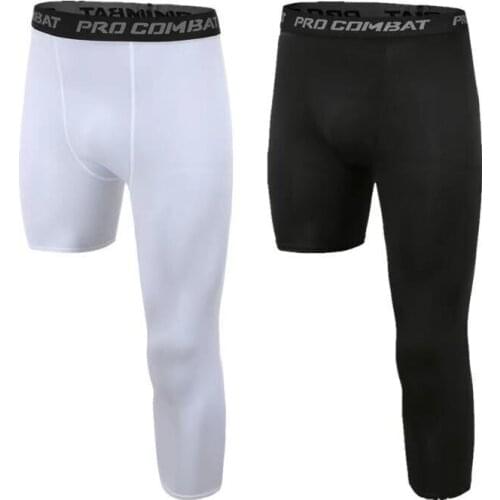 Single Leg Basketball Pants Mens Loose Oversized Sports Training Pants Bottom Stretch Quick-drying Compression Nine-point Pants