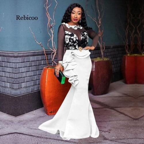 New Style Classic African Dresses For Women Long Party Mermaid Dress Mesh Ruffles Evening Bodycon Maxi Dress Africa Clothing