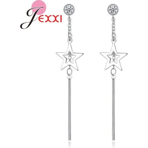 New Fashion Hollow Star 925 Sterling Silver Dangle Earrings For Woman Lady Girls Long Bar Pendientes Brincos Better Gift