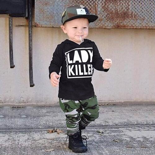 Infant Clothing Autumn Spring Clothes For Newborn Baby Boys Letter Hoodie Sweatshirts+Camouflage Print Pants Set Kids Baby Suit