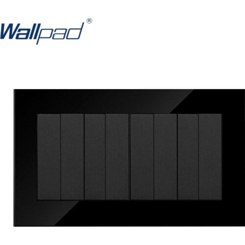 8 Gang 2 way Wall Light Power Supply Switch Wallpad Black Crystal Glass 146*86mm Push Button Interruptor 3*6