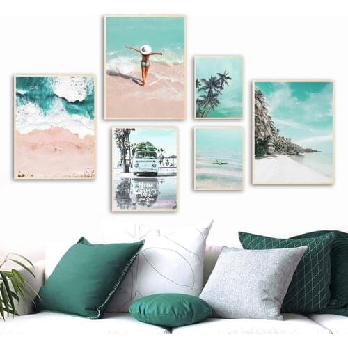Beach Coconut Tree Cars Starfish Ocean Wall Art Canvas Painting Nordic Posters And Prints Wall Pictures For Living Room Decor