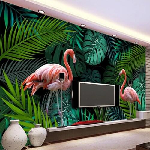 Custom Mural Wallpaper Modern Hand Painted Tropical Rain Forest Plant Leaf Birds Background Wall Papers Papel De Parede Sala 3 D