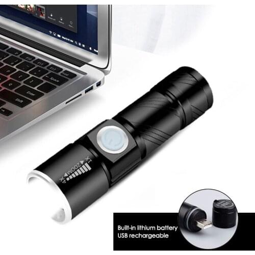 Mini Portable USB RechargeableLED Flashlight Torch Outdoor Camping LightWaterproof Zoomable Lamp Bicycle 3Mode Handy Flash Light