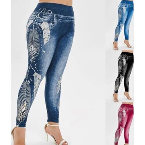 Plus Size S-5XL Women High Waist Pants Jeans 3D Printed Fitness Leggings Slimming Gym Sports Leggings Running Wear