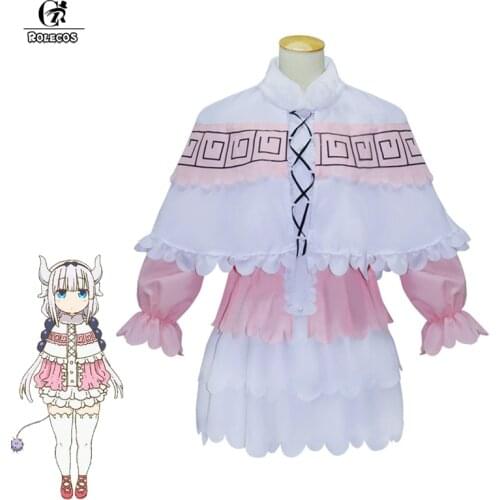 ROLECOS Anime Miss Kobayashis Dragon Maid Kanna Kamui Cosplay Costume Pink Women Dress Full Set with Socks