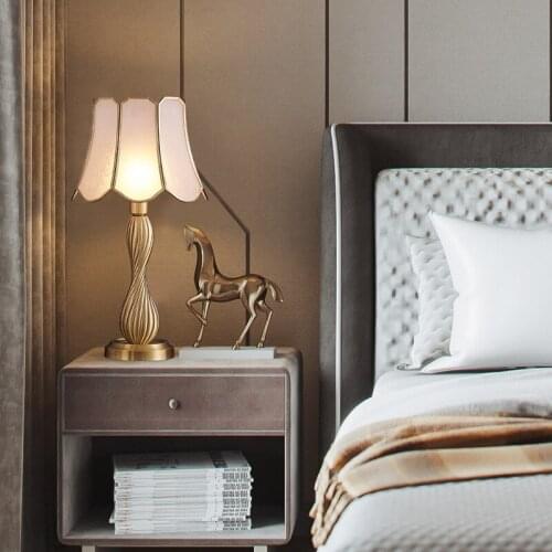 European-Style Luxury Master Bedroom Living Room Fine Copper Retro Copper Household American-Style Light Luxury Table Lamp