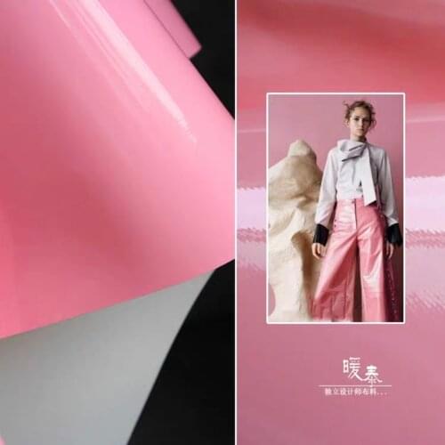 Patent Leather Fabric Mirror PU Pink Waterproof DIY Patches Bags Bows Coat Clothes Stage Decor COSplay Designer Fabric