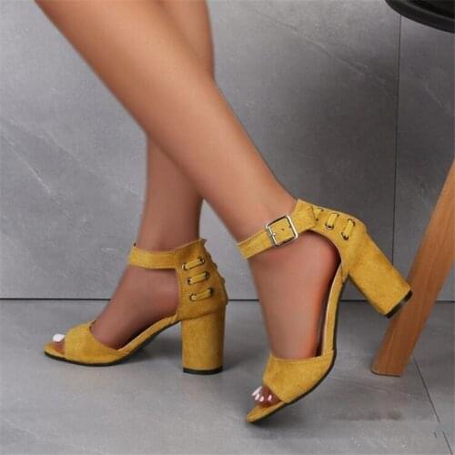 Womens Sandals 2021 Summer Solid High Heels Shoe Woman Ankle Strap Heels Sandals Elegant Casual Wedding Career Shoe Big Size43