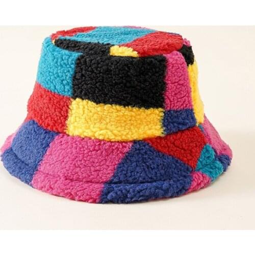 New Winter Plaid Plush Bucket Hats Unisex Outdoor Casual Wild Warm Hat Soft Velvet Fisherman Cap Streetwear Lady Fashion Present