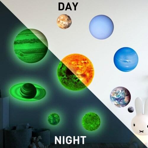 Solar System Nine Planets Sticker DIY Universe Fluorescent Moon Glow In The Dark Kids Room Home Decoration Luminous Wall Sticker