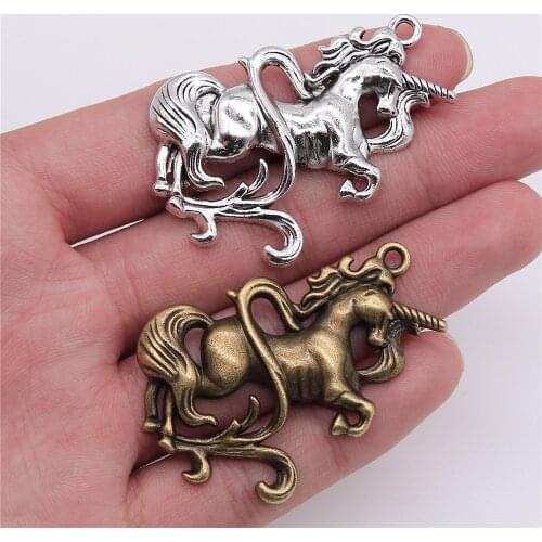 WYSIWYG 2pcs/lot Lucky Horse Charms For Jewelry Making 48x34mm 2 Colors Antique Silver Color Antique Bronze Plated Accessories