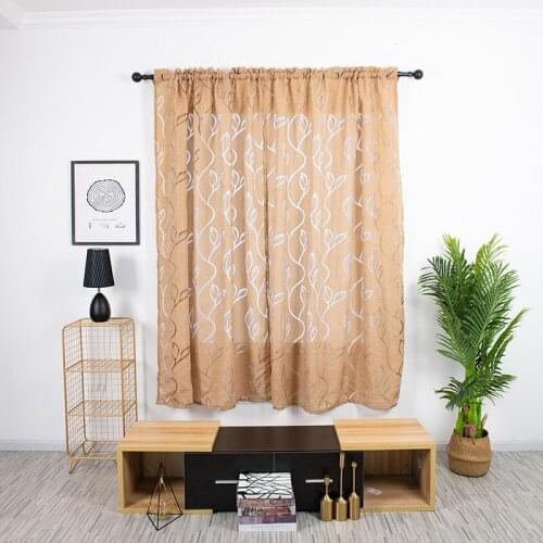 Curtains Multi-color semi-permeable Window Luxury Screens With Pole Cut Wave Striped Design Hollow Leaf Cut Flowers