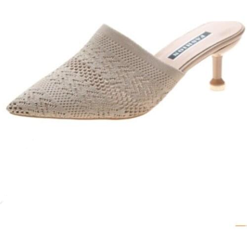 Net red lazy Baotou slippers women summer fashion wear fine heels and half drag sexy pointed high heel sandals wholesale