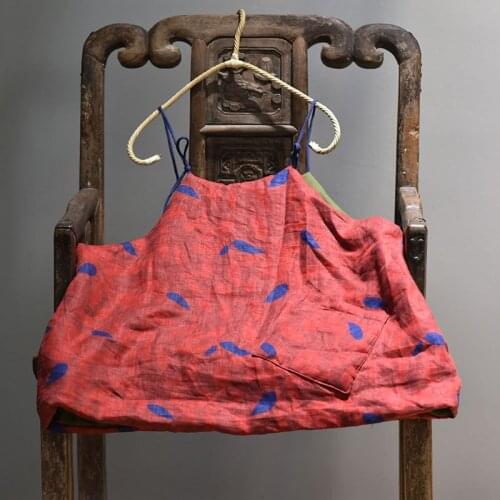 Women Autumn Winter 2020 Spaghetti Strap Vests Ladies Printed Padded Vests Female Cotton Linen Vest