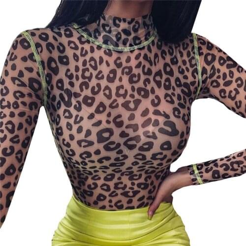 CUHAKCI Leopard Printed Bodysuit Woman Long Sleeve Bodycon Jumpsuit Polyester Body Fashion Playsuits Autumn mujer Jumpsuits