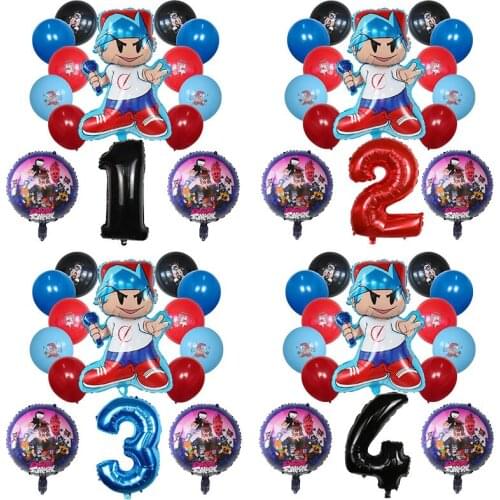 14pcs Cartoon Friday Night Funkin Balloons Set 30inch Number Globos Music Game Theme Happy Birthday Party Decorations Kids Toys