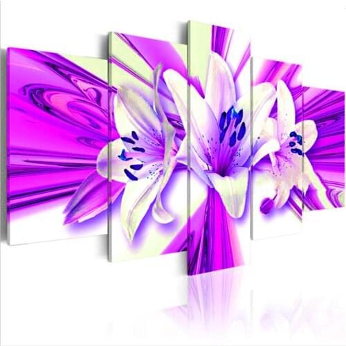 5 Panel Beautiful Purple Lily diamond painting full square round diamond embroidery Flower rhinestone Multi Panel,A1802