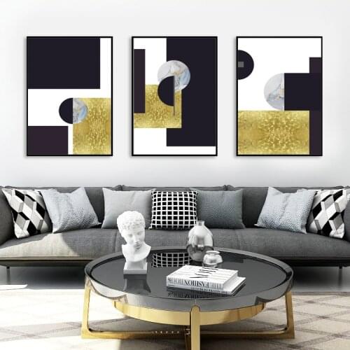 Abstract Golden Round Curve Geometry Combination Canvas Paintings Posters And Prints Wall Art Pictures Living Room Home decor