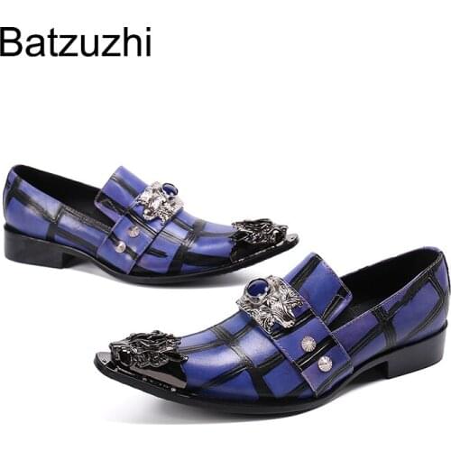Batzuzhi Fashion Mens Dress Shoes Vintage Metal Pointed Toe Chaussure Homme Luxury Male Formal Party Flats Shoes Big Size 46