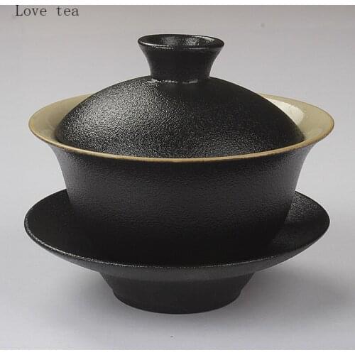 168ml Black Stoneware Kung Fu Tea Set Sancai Covered Bowl Tea Tea Bowl Retro Ceramic Household Chinese Style