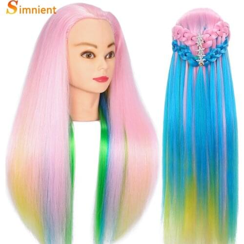 28Inch Colorful Mannequin Heads Rainbow Long Synthetic Fiber Hair Training Head For Professional Hair Styling PracticeDoll Heads