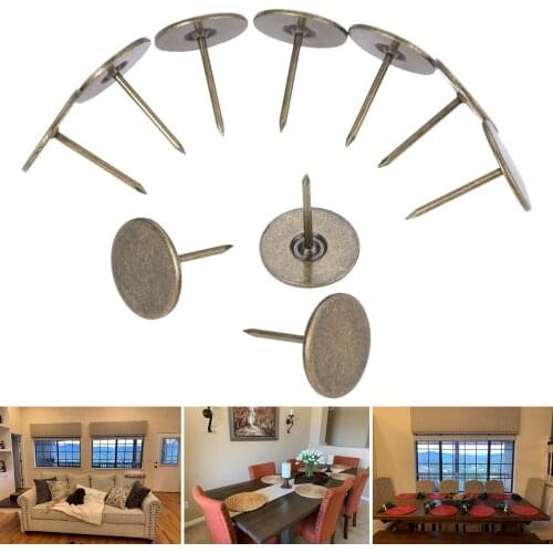 DRELD 10pcs Metal Flat Head Nails Decorative Tacks Stud Wooden Box Case Furniture Nails Pushpin Antique Bronze Pins 10*22mm