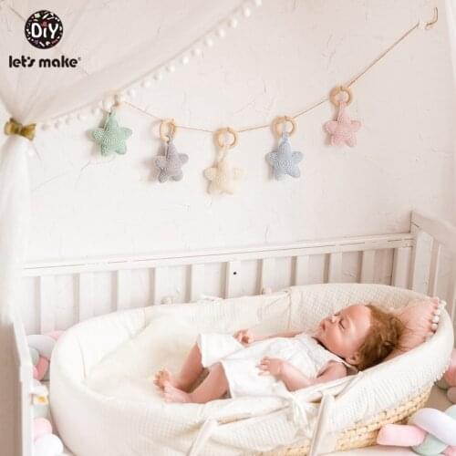 Lets Make 1pc Crochet Star Wooden Teething Ring Amigurumi Baby Toys For Storller 0-12 Months Childrens Toys Baby Gift Rattle