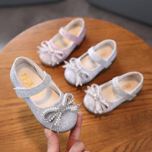 Children Leather Shoes for Girls Fashion Princess Shoes Spring/autumn Kids Baby Soft Sole Single Shoes Sequined Bows