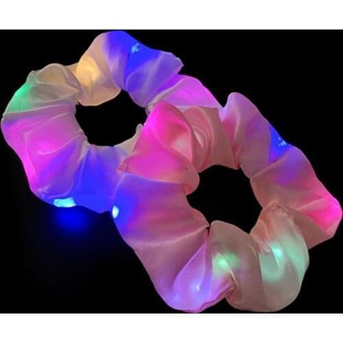 Kids Baby Girls LED Luminous Scrunchies Hairband Ponytail Holder Glow Headwear Elastic Hair Bands Solid Color Hair Accessories