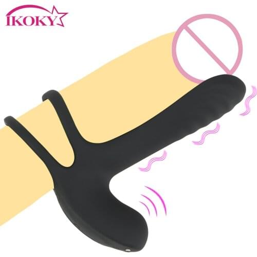 IKOKY Penis Ring Vibrator Erection Clitoris Stimulator Couple Share Vibrating Ring Male Sex Toy For Men Delayed Ejaculation