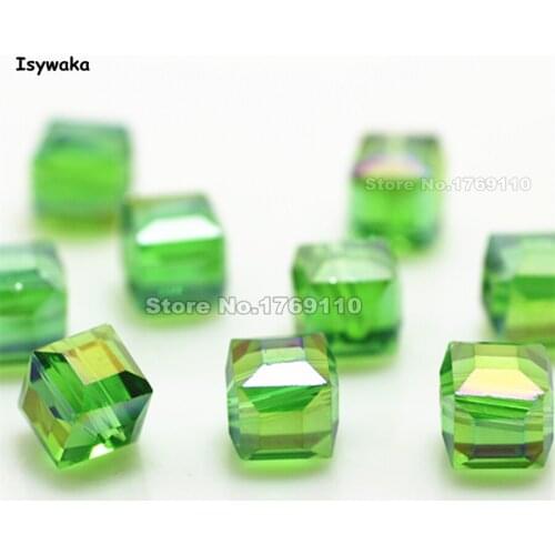 Isywaka 100pcs 8mm Deep Green AB Color Square Austria Crystal Beads charm Glass Beads Loose Spacer Bead for DIY Jewelry Making