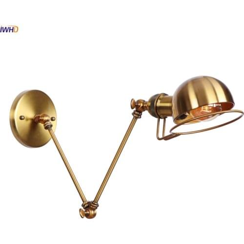 IWHD Gold Swing Long Arm LED Wall Light Fixture Bedroom Porch Stair Loft Industrial Wall Lamp Sonce Appliques Murale Wandlamp