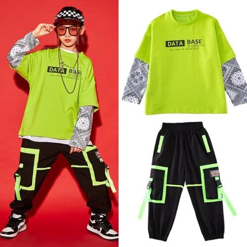 Girls Hip-Hop Dance Costumes ChildrenS Fake Two-Piece Sweaters Hiphop Pants Jazz Performance Clothes Street Dance Wear SL4475