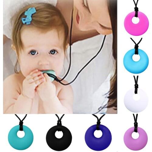 Mom Round Pendant Necklace Baby Toys Teething Nursing Bite Chew Soft Silicone Teether Toy