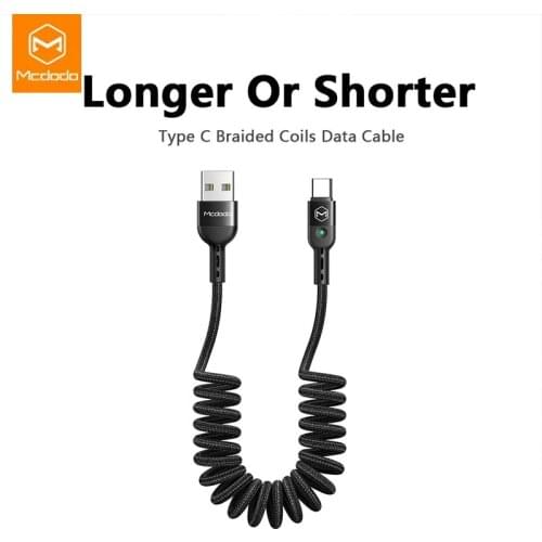 Mcdodo 1.8M Spring Extension Landline USB Type C Cable for Samsung Huawei P30 Pro Xiaomi Phone QC4.0 Fast Charger USB Data Cable
