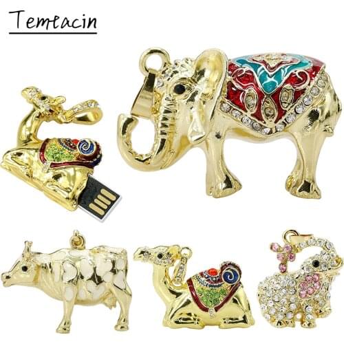 Metal Crystal Animal Elephant Dairy Cow Camel Pendrive 4 16 32 8 128 64 gb USB Flash Drive 256GB 32GB Pen Drive USB Memory Stick