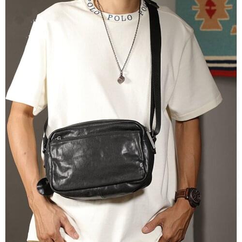 Simple casual first layer cowhide men Miss black small square bag daily outdoor work real cowhide youth shoulder messenger bag