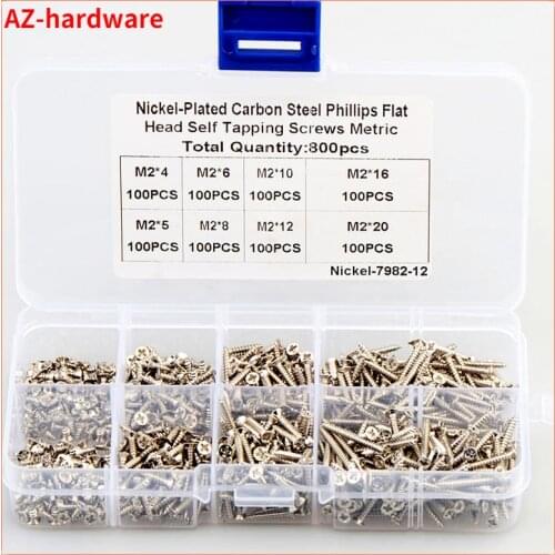 KA Cross Head Countersunk Head Self Tapping Nail Set Carbon Steel Nickel Plated Flat Head Self Tapping Screw Set M2 800pcs