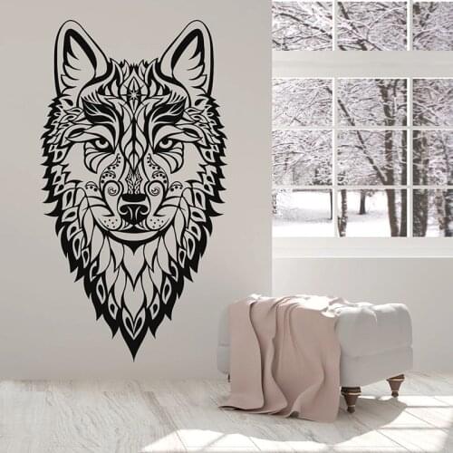 Wolf Head Wall Decal Wild Animal Ethnic Style Ornament Bedroom Man Cave Home Decor Door Window Vinyl Stickers Art Wallpaper Q447