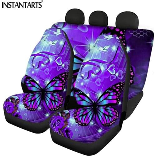 INSTANTARTS 3D Beautiful Butterfly Printed Slip-Resistant Car Interior Seats Protector Comfortable Front/Back Car Seat Covers