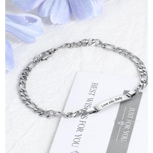 Personalized Custom Name ID Bar Bracelet For Women Engraving Stainless Steel Charm Bracelets Bangles Best Friends Gift