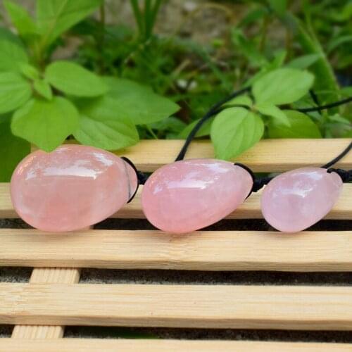 Drilled Yoni Eggs Natural Rose Quartz Kegel Exercise Ball With String for Pelvic Floor Muscle Viginal Tightening Bladder Control